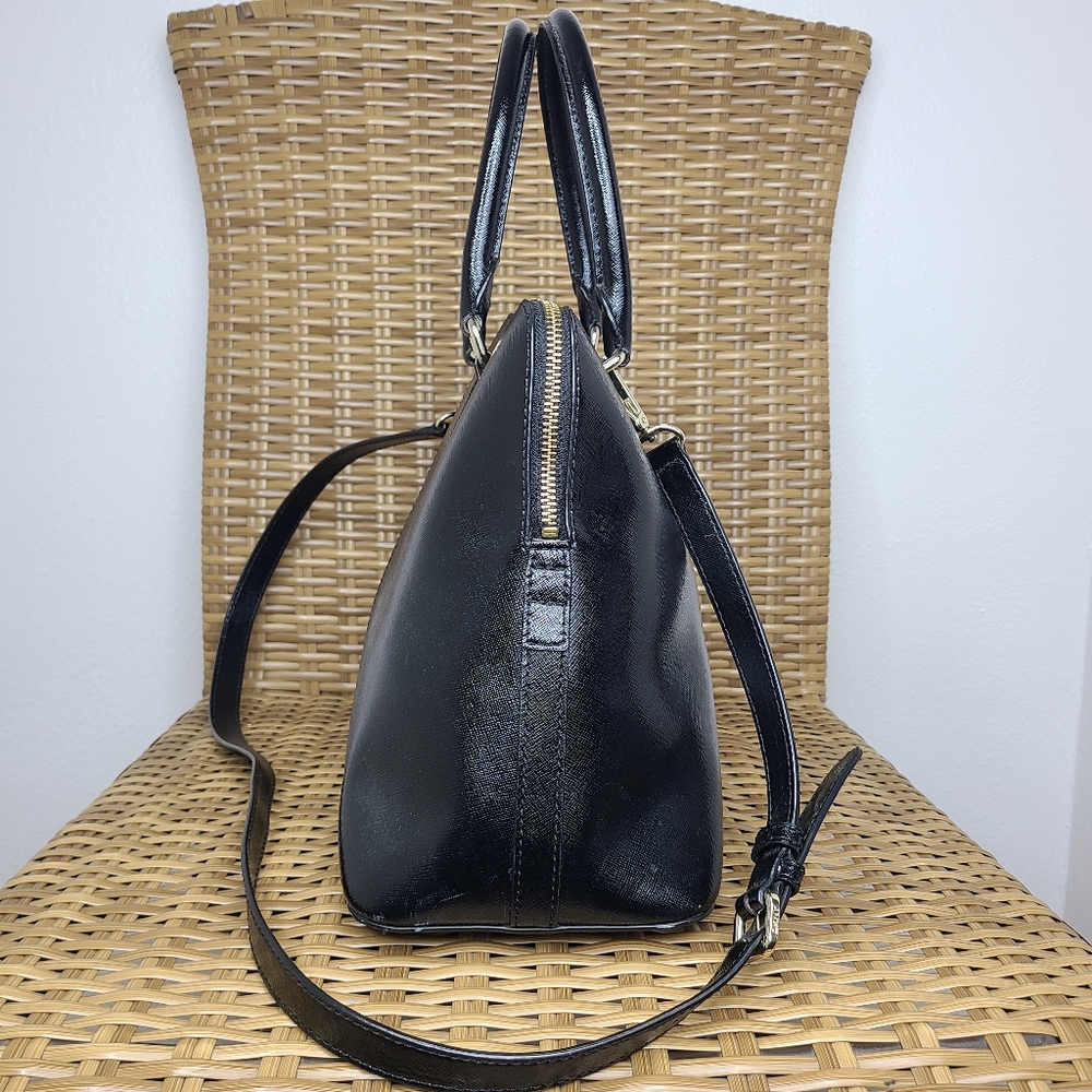 DKNY Bag Satchel Tote Shoulder Strap Handles Shiny Leather Black Gold Hardware - Picture 7 of 16